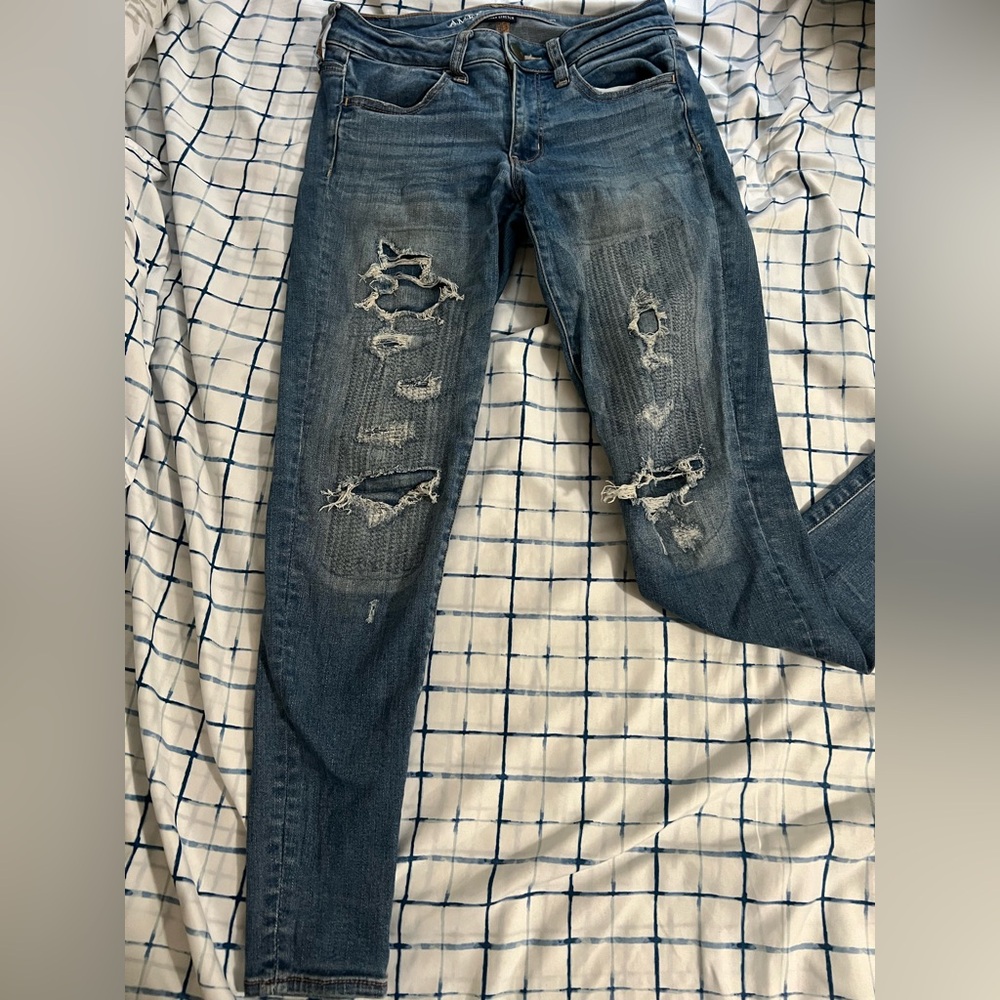 American Eagle Outfitters Ripped Blue Skinny Jeans